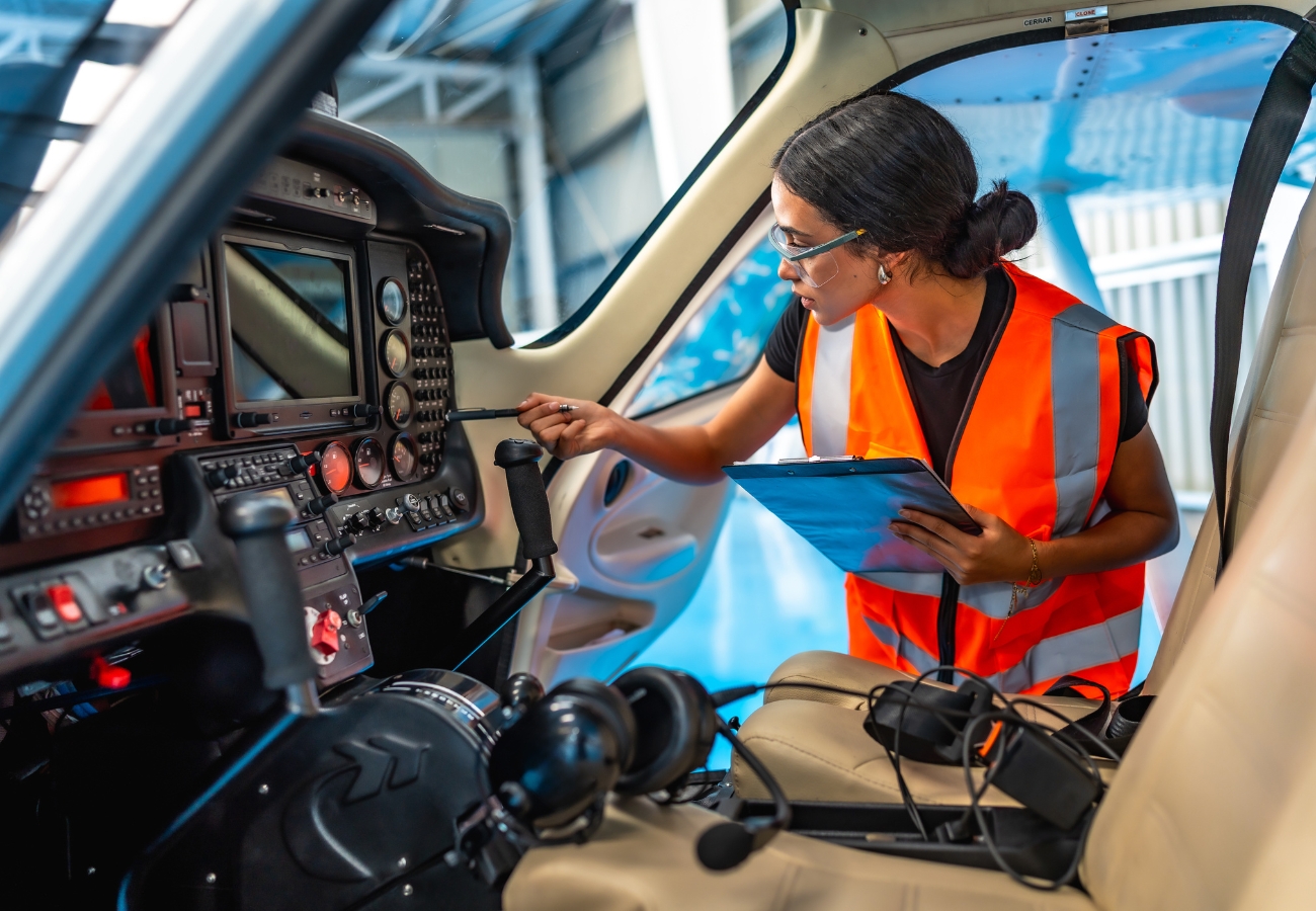 Airplane cockpit being inspected, representing the urgent need for AI safety standards.